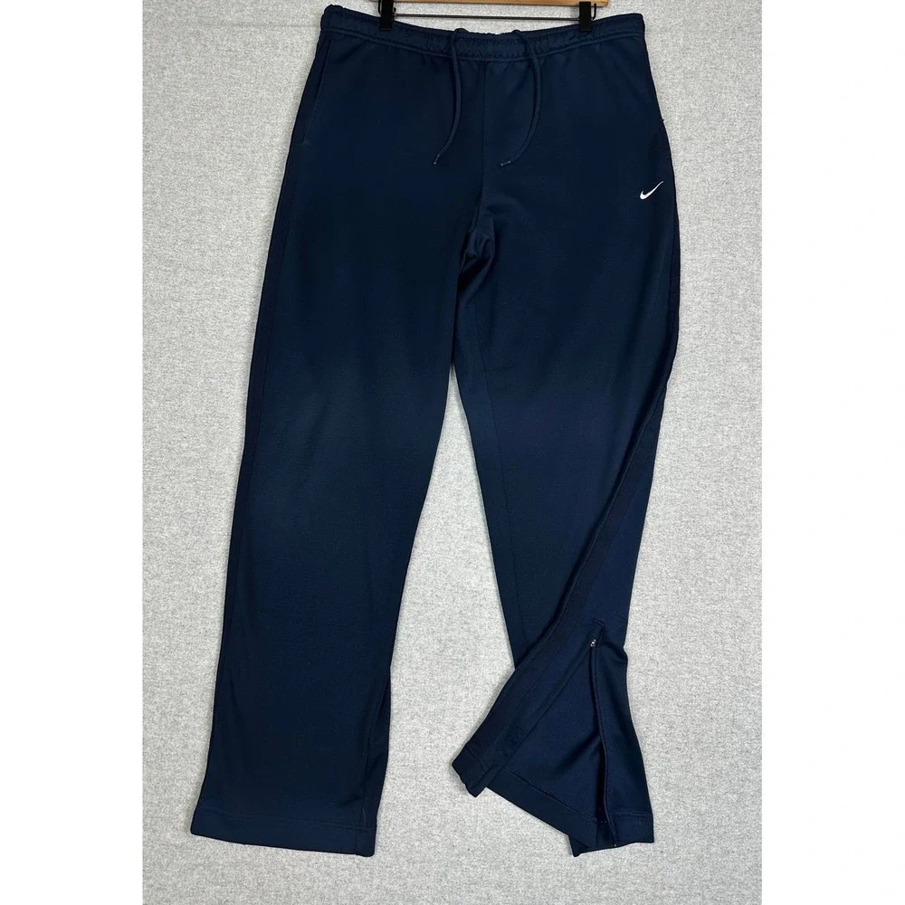 Vintage Y2K Nike Team Warm Up Track Pant XL Navy Leg Stripe Ankle Zip Drawstring